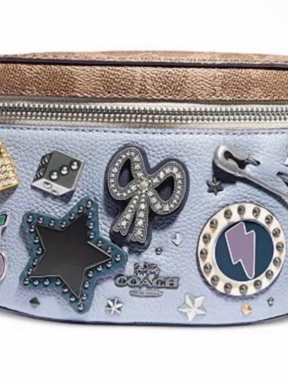 Coach Light Blue & Rose Gold Embellished Leather Belt Bag